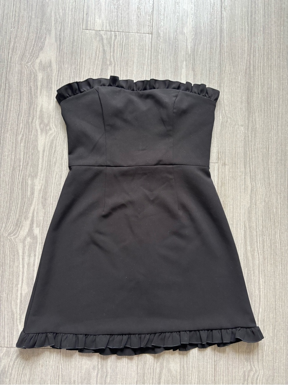 French Connection Black Strapless Ruffle-Hem Mini Dress